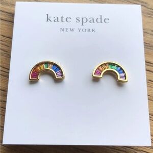 Kate Spade Gold Tone Rainbow Joy Rainbow Stud Earrings Multi Color Crystal NWT